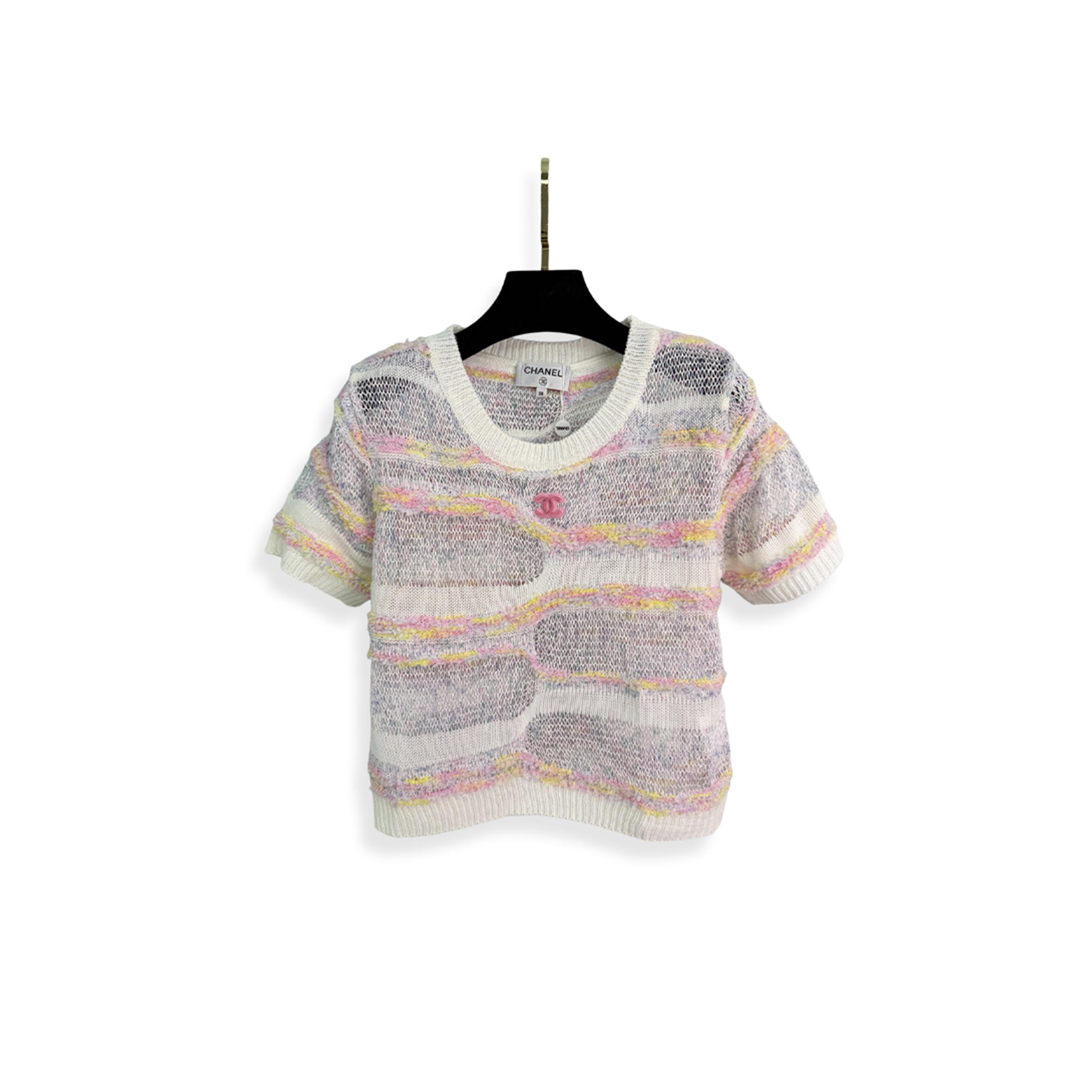 Ch**el pink ribbed knit sweater short sleeve